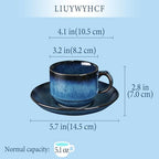 5.1 OZ Cappuccino Coffee Cup and Saucer Set, 4-piece ceramic coffee cup and saucer set, suitable for cappuccino, flat white, Americano, espresso, single-origin pour-over, and tea. (blue) - Image 2