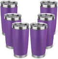 20oz Stainless Steel Tumbler Bulk with Lid, Travel Mug - Double Wall Vacuum Powder Coated Cup - Purple, 6 Pack by Unknown