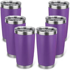 20oz Stainless Steel Tumbler Bulk with Lid, Travel Mug - Double Wall Vacuum Powder Coated Cup - Purple, 6 Pack by Unknown