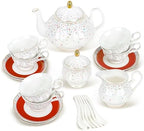 fanquare 21-Piece Colorful British Porcelain Tea Sets, 6 Cups and Saucers Set for Party, Rainbow Sprinkle Sugar Pattern Coffee Set for Adults, Birthday, Holiday, Celebrations by fanquare
