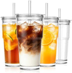 SoulTimes 20oz Clear Tumbler with bamboo Lid and Straw – Iced Coffee Glasses Cups for Smoothie, Matcha, Juice, Water etc. Leakproof and Reusable Glassware Drinking for Travel To Go 【4 Pack】 by SoulTimes