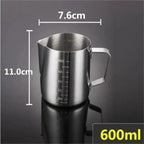 Milk Frother Cup Stainless Steel Coffee Milk Frothing Pitcher Stainless Steel Long Handle Eagle Spout Jug for DIY Latte Cappuccino Art Making(600ml) - Image 2