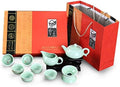 SGSG Japanese Cast Iron Tetsubin Teapot Chinese Tranditional Porcelain Celadon Carp Pattern Kung Fu Tea Set Teapot and Tea Cup 9 Pcs, for Home Office Business T by Unknown