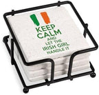 CafePress Funny Keep Calm Quote Irish Women Gir Tumbled Stone - Set of 4 Coasters Set of 4 w/holder by CafePress