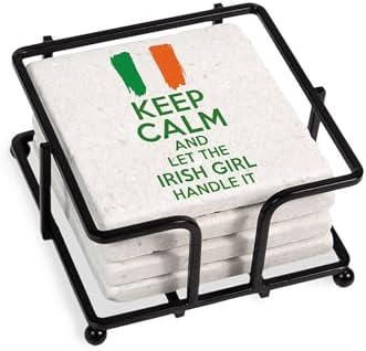 CafePress Funny Keep Calm Quote Irish Women Gir Tumbled Stone - Set of 4 Coasters Set of 4 w/holder by CafePress