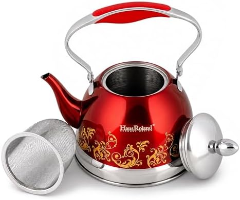 Stainless Steel Kettle 0.74-qt – Small Tea Kettle for Stovetop, Fast Boiling Metal Teapot with Ergonomic Handle, Compact Water Kettle for Coffee & Tea, Silver (Red 0.7L) - Image 4