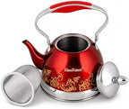 Stainless Steel Kettle 0.74-qt – Small Tea Kettle for Stovetop, Fast Boiling Metal Teapot with Ergonomic Handle, Compact Water Kettle for Coffee & Tea, Silver (Red 0.7L) - Image 4