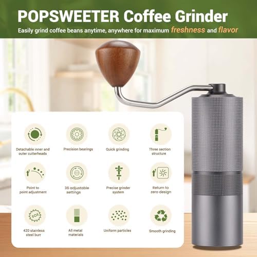 Popsweet C38 Manual Coffee Grinder With Detachable Stainless Steel Tapered Outer Burrs, Grinding 400 pounds Coffee Beans, 36 Manual Adjustable Espresso Grinder, Perfect For Homes, Offices, And Camping - Image 4