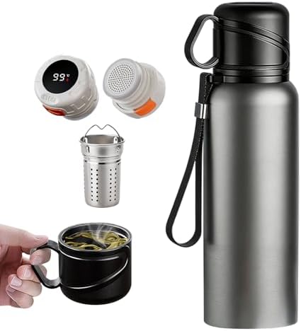Double wall vacuum Leakproof stainless steel wide mouth insulated water bottle;tea tumbler with infuser,cup,lid;smart thermoses hot drinks;thermal flask ice coffee with led digital temperature display by Unknown