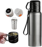 Double wall vacuum Leakproof stainless steel wide mouth insulated water bottle;tea tumbler with infuser,cup,lid;smart thermoses hot drinks;thermal flask ice coffee with led digital temperature display by Unknown