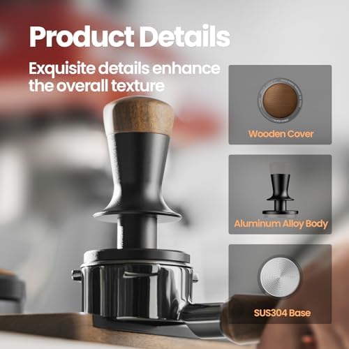MHW-3BOMBER 54mm Espresso Tamper, Double Spring Loaded Tamper, Self Leveling without Tilting, 53mm Coffee Tamper with Wood Cover, 53.35mm Ripple Base, T7127 - Image 4
