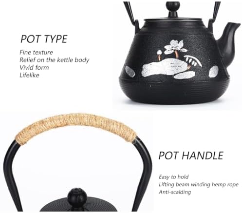 1.2L Tea Kettle Carp Lotus Pattern Japanese Style Anti Hot Handle Cast Iron Teapot Tetsubin with Filter Iron Tea Gift for Adult Father Mother Family - Image 6