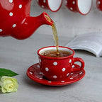 City to Cottage Handmade Red and White Polka Dot Ceramic 8.4oz/250ml | Cappuccino, Coffee, Tea Cup and Saucer, Unique Designer Pottery for Tea Lovers - Image 4