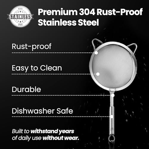 Gourmet Easy Stainless Steel Fine Mesh Strainer Combo, Spill-proof Design - Image 5