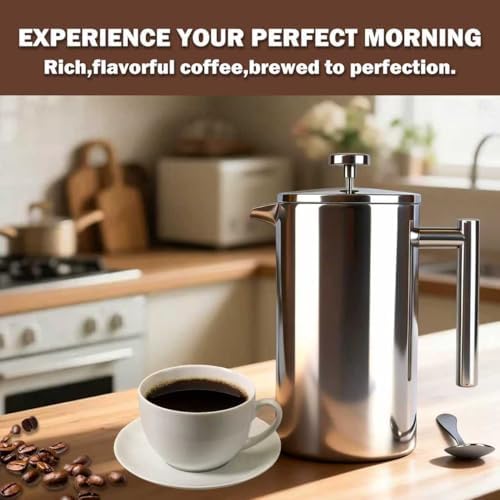 Extra Large French Press, French Press Coffee Maker 61 oz (1.8L), Insulated Stainless Steel French Press XXL Large Capacity Double Walled with Spoon for Espresso Coffee or Tea - Image 4