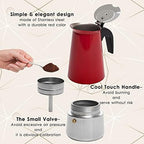 Mixpresso Stovetop Espresso Coffee Maker 10oz/6 Espresso Cup, Moka Coffee Pot with Coffee Percolator Design, Stainless Steel Stovetop Espresso Maker, Italian Coffee Maker, Bundle With 3 Piece Red Can - Image 4