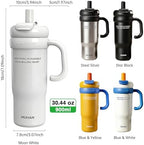 MUHAN 30oz Insulated Tumbler with Handle, Stainless Steel Water Bottle, Travel Mug (Steel Silver-316 stainless steel inner（Lid+tea strainer+Straw+handle）, MUHAN 30oz Insulated Tumbler with Handle) - Image 7