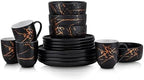 Stone Lain Gold Splash Dinnerware Set - Black & Gold, Set of 16 by Unknown