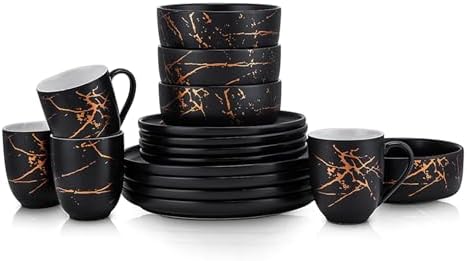 Stone Lain Gold Splash Dinnerware Set - Black & Gold, Set of 16 by Unknown