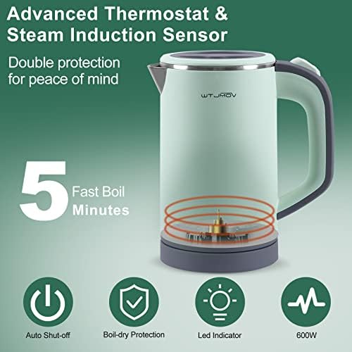 WTJMOV Small Electric Kettle Stainless Steel, 0.8L Portable Tea Kettle Auto Shut-off, Low Power Hot Water Kettle for Camping, Travel, Office and More - Image 3