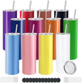 YOUKE OLA 12 Pack Stainless Steel Skinny Tumblers 20oz - Bulk Straight Double Wall Vacuum Insulated Tumbler with Lid and Straw & Silicone Base for Travel, DIY, 12 Colors by YOUKEOLA