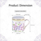 KAMMAK Bone China Coffee Mugs, 15oz Floral Tea Cups with Lid and Infuser - Image 2