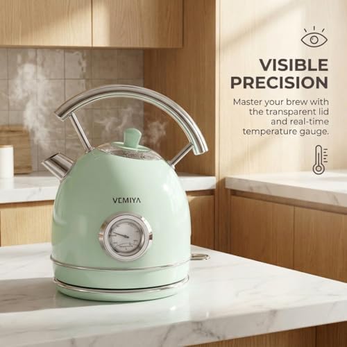 Retro Electric Water Kettle 1.7L – Vintage Stainless Steel Electric Water Boiler, Fast Boiling with Auto Shut-Off & Boil-Dry Protection, Compact Countertop Kettle (Mint Green) - Image 4