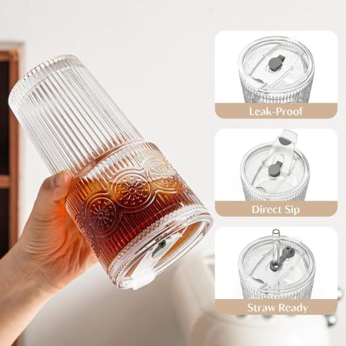 INSETLAN 20 oz Iced Coffee Cups with Lids and Straw, Set of 6 Glass Tumbler - Image 5