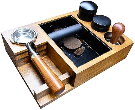 NAVREX 13.4'' Large Espresso Knock Box and Tamping Station, Solid Wood Espresso Accessories Organizer Box for 51MM-58MM Tamper, Distributor, Portafilter, High-Capacity Coffee Organizer by NAVREX