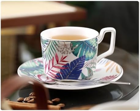 Coffee Cup Set with Saucer, Cup And Spoon, 200Ml Espresso Cups, Floral Ceramic Cups, Colorful Porcelain Coffee Mugs, Tea Cups, Mugs, Cappuccino Cups,Coffee cup d by AOPPLSOT