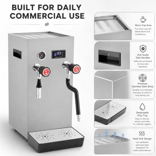 2500W Commercial Milk Frother and Steamer, 2.1Gal Stainless Steel Milk Foam Machine with Steam Wand for Latte, Cappuccino, Coffee Shop, Silver - Image 7