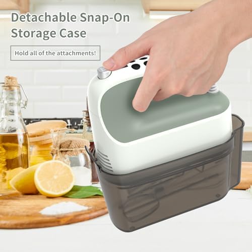 Yomelo 9-Speed Digital Hand Mixer Electric, 400W Powerful DC Motor, Hand Mixer Electric Handheld with Snap-On Storage Case, 5 Stainless Steel Accessories, Beaters, Dough Hooks, Whisk(Light Green) - Image 6