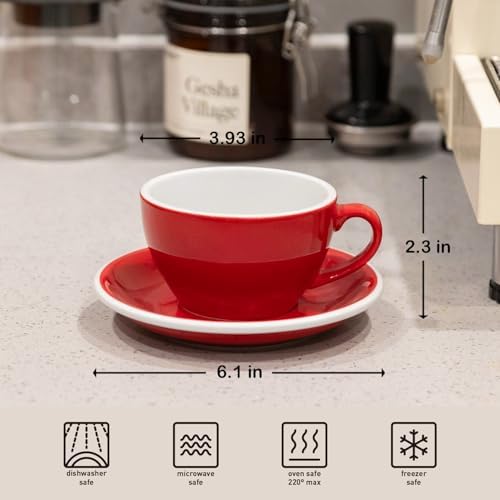 Loveramics Cappuccino Cup with Saucer, 8 oz Ceramic Coffee cup with Round Bottom for Cappuccino, Latte, Tea, Espresso, Thick-walled Stoneware Cup Set for Barista - Regular Colours (Red, 8OZ) - Image 4