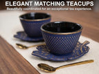 Midnight Blue Koi Cast Iron Tea Set, 2 Cups, 2 Saucers, Infuser & Trivet - Image 5