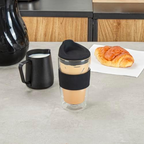 Restaurantware - Forma Professional 11.8 Ounce Insulated Travel Mugs, 10 Double Wall Coffee Mugs - Includes Lids And Sleeves, Reusable, Clear Borosilicate Glass Tumblers, Dishwashable, Microwavable - Image 4