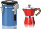 ShanSon Moka Pot 3 Cup 5 oz Italian Coffee Maker and Coffee Canister Airtight Coffee Container 22OZ, Blue & Red by ShanSon