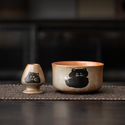 Matcha Whisk Set -4 Piece Ceremony Matcha Set with Matcha Whisk,Bamboo Matcha Scoop, Whisk Holder,Ceramic Matcha Bowl,Cat Design Matcha Tea Ceremony fit for Traditional Japanese Tea Ceremony (Cat) - Image 2