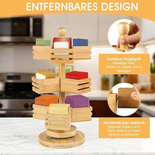 Tea Bag Organizer 3-Tier Large Capacity Rotating Sugar Packets Chest - Image 4