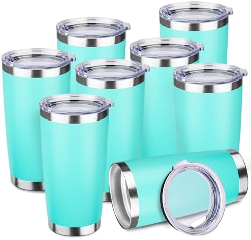 StarSpeed 8 Pack 20oz Stainless Steel Travel Coffee Tumbler,Light Green by StarSpeed