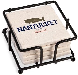 CafePress Nantucket Massachusetts. Tumbled Stone - Set of 4 Coasters Set of 4 w/holder by CafePress