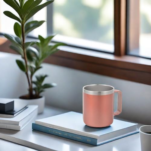 Volhoply 14oz Insulated Stainless Steel Coffee Mug with Lid Bulk 8 Pack,Double Wall Vacuum Travel Coffee Cup with Handle,Reusable Cups Tumbler Cup,Camping Mugs Keep Hot,Ideal Gifts(Rose Gold,8) - Image 5