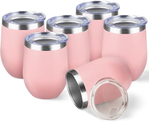 StarSpeed 12oz/6 Pack Insulated Wine Tumbler with Lid,Light Pink by StarSpeed