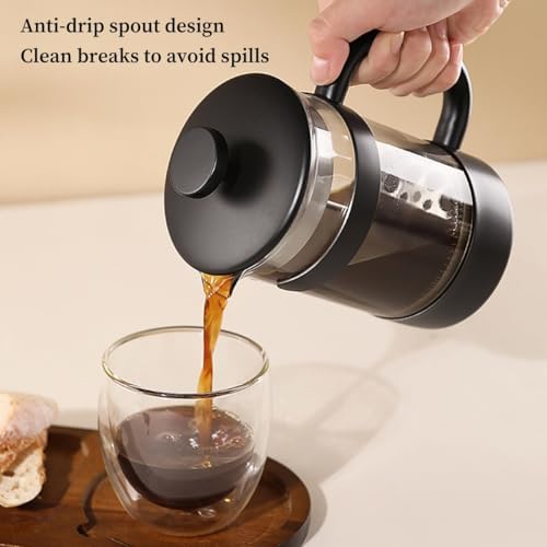 French Press Coffee Maker 3-level Filters Coffee And Tea Maker Durable Stainless Steel Frame, Thick Heat Resistant Glass Pot Multifunction Brewed Coffee Pot For Camping(/Silver,350ml) - Image 3