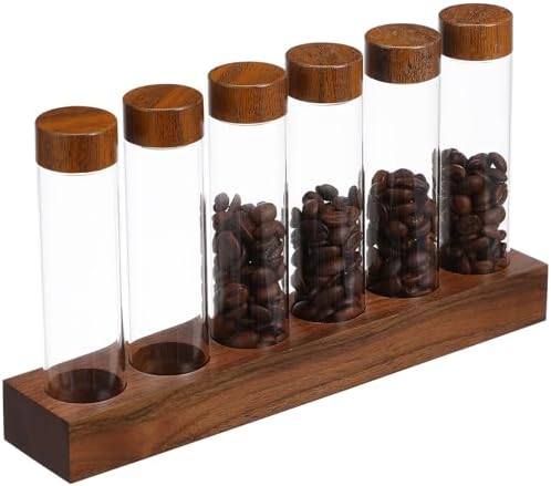 FOMIYES Glass Coffee Bean Storage Tubes 6 Pieces with Wood Stand, 0.6oz by FOMIYES