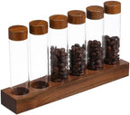 SUPVOX Coffee Bean Storage Tubes Glass Canisters with Airtight Lids and Wooden Display Stand, Sealed Coffee Bean Containers for Home Kitchen Organization by SUPVOX