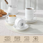 MALACASA 2.5 OZ Porcelain Espresso Cups with Saucers and Metal Stand Set of 4, Stackable Cappuccino Cups, White Expresso Shots Cup Set for Coffee Drinks, Latte, Tea - Image 4