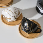 LUKA Ceramic Demitasse Espresso Cups Set with Saucers and Metal Stand, 8 oz Porcelain Stackable Cappuccino Cups Teacup For Tea, Espresso, Latte, Coffee, Cafe Mocha, Set of 4, White & Black - Image 2