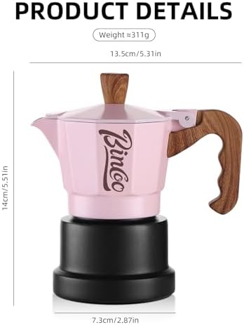 Bincoo Espresso Maker Stovetop,Camping Moka Pot 2 Cup/120ML,Stove Top Espresso Italian Coffee Maker,Easy to Use (Pink-black) - Image 3