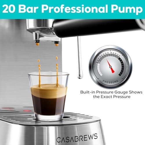 CASABREWS Espresso Machine 20 Bar, Professional Espresso Maker with Milk Frother Steam Wand 51mm Bottomless Portafilter with Puck Screen & Filter Basket - Image 4