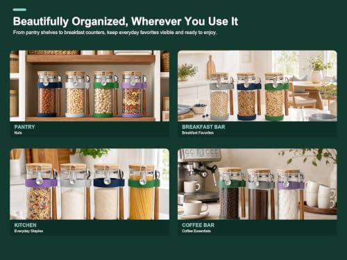 KKC Nut Storage Container Airtight Glass Jar 1500ml 50 oz - Airtight Pantry Storage Canister with Bamboo Lid, Silicone Protective Sleeve & 1 TBSP Long Wooden Handle Spoon for Walnut Almond Pecan - Image 5